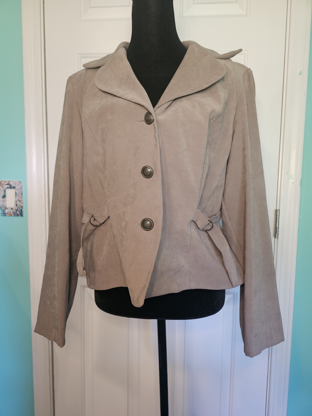 Miss Dorby Taupe Suede Button Front Jacket Women's Size 14